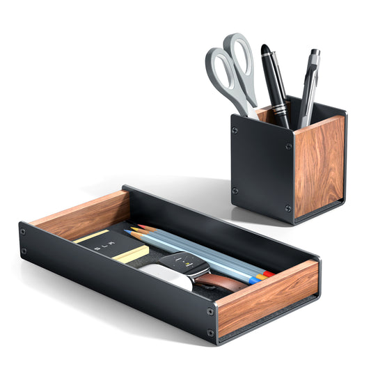 Walnut Desk Tray with Pen Holder Set